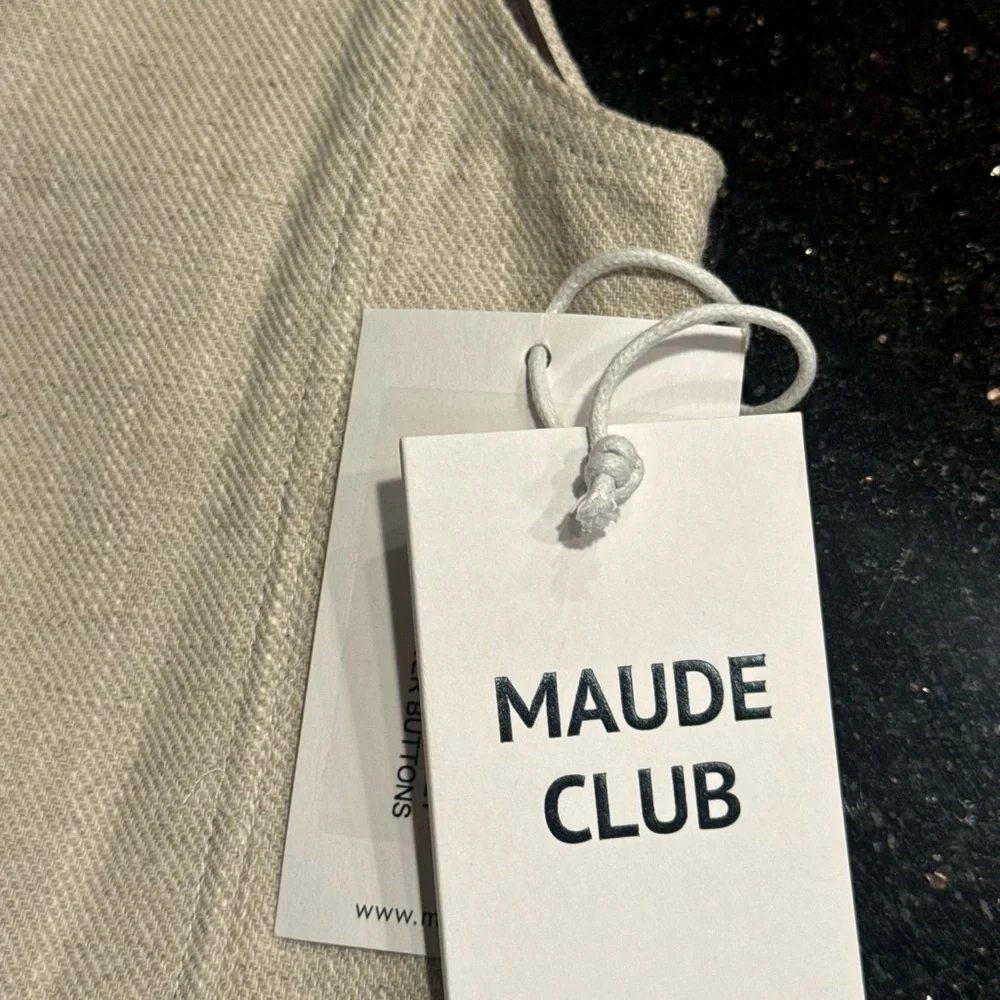 Maude Club Lennon Linen Longline Vest – Raffia Flower Buttons | Size S | NWT - Picture 6 of 6